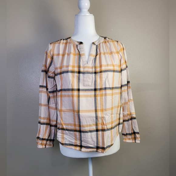LOFT Outlet Size X-Small Petite Popover Flannel Shirt Top Plaid - Picture 1 of 9